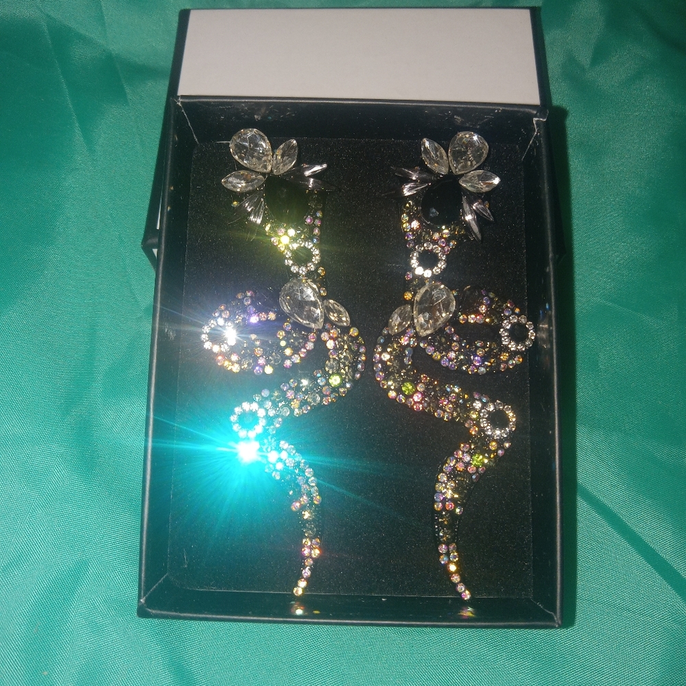 New In Box Black and Light Multicolor Snake Statement earrings